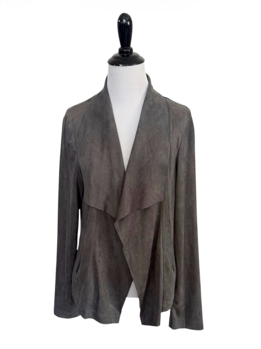 NWT Mustard Seed Faux Suede Open Cardigan Jacket- Shawl Collar- Gray Size Large